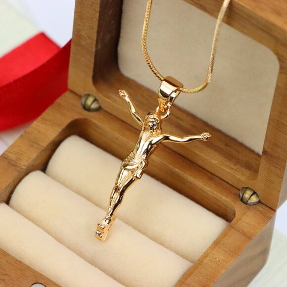 "Gold Plated Crucifix Rose Gold Pendant, XPPT1309 - Picture 6 of 12